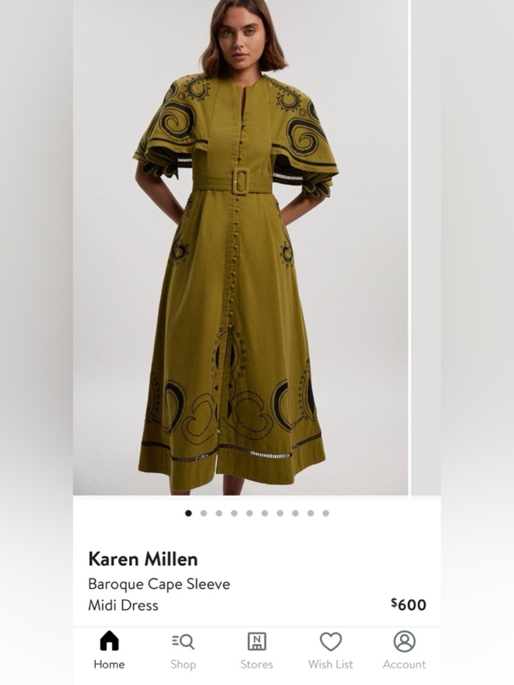 NWT Karen Millen Baroque Embroidered Cape Sleeve Twill Woven Maxi Dress in khaki